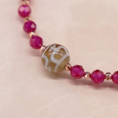 【线上商店独家】【绯红之焰】赛宾天珠×人造红宝石×阿古屋珍珠×蛋白石×蓝碧玺手链