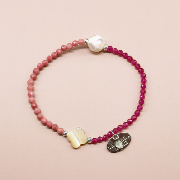 【绯红之焰】玳瑁天珠、人造红宝石、蛭石囊肿、珍珠母贝手链