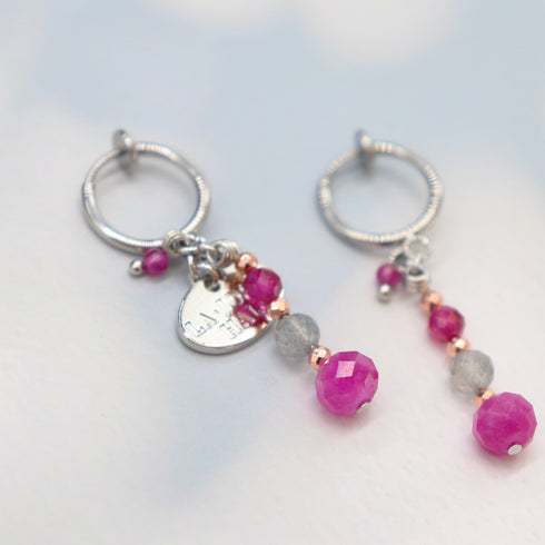 【粉色!粉色!粉色!】合成红宝石、拉长石和石英岩耳环