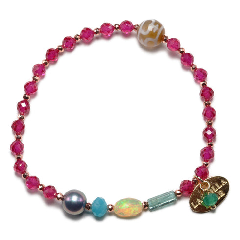 【线上商店独家】【绯红之焰】赛宾天珠×人造红宝石×阿古屋珍珠×蛋白石×蓝碧玺手链