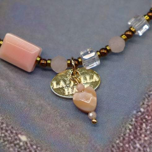【Pink! Pink! Pink!】クィーンコンクシェル×水晶×ローズクォーツ ブレスレット