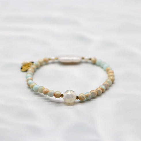 【Mermaid Teardrops】水紋天珠×パール×カオリン ブレスレット