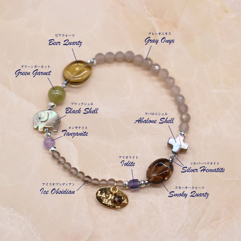 【Open the Jewelry Box!】グリーンガーネット×タンザナイト×ビアクォーツ×グレーオニキス ブレスレット