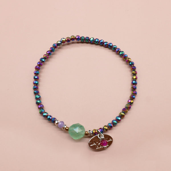 【对斋浦尔的渴望】绿色东陵玉、坦桑石和彩色赤铁矿手链