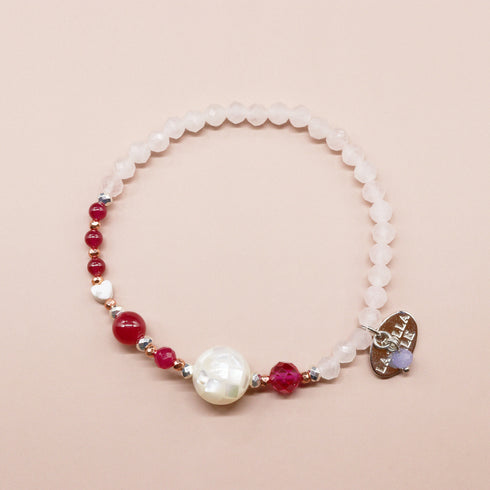 【绯红之焰】合成红宝石 x 压制贝壳 x 玫瑰石英手链