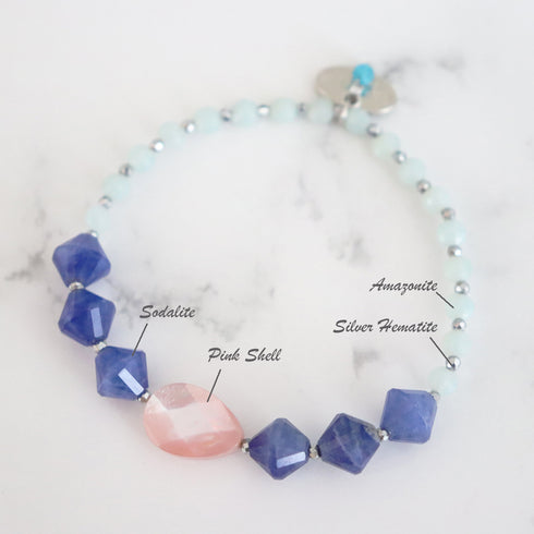 Pink shell, sodalite, and amazonite bracelet