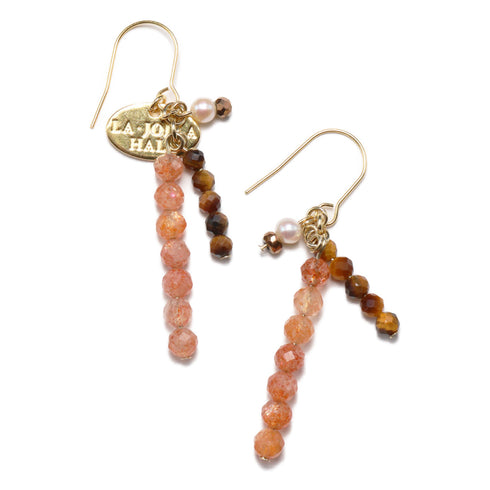 【Mermaid Teardrops】パール×サンストーン×タイガーアイ ピアス