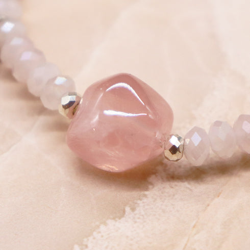 【Blooming Pink Roses】ローズクォーツ×パール×マグネサイトターコイズ ブレスレット