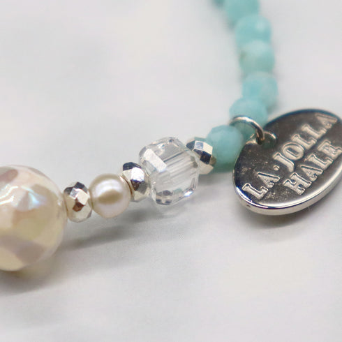 【Mermaid Teardrops】亀甲天珠×パール×水晶×アマゾナイト ブレスレット