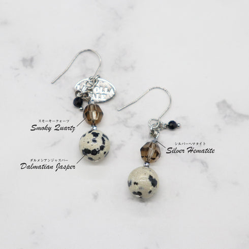 【・MA・YO・KE・】スモーキークォーツ×ダルメシアンジャスパー ピアス
