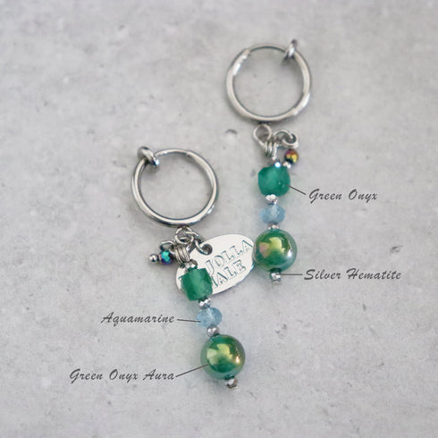 【Deep Sea Party】アクアマリン×グリーンアゲートオーラ×グリーンアゲート イヤリング