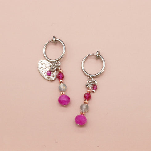 【粉色!粉色!粉色!】合成红宝石、拉长石和石英岩耳环