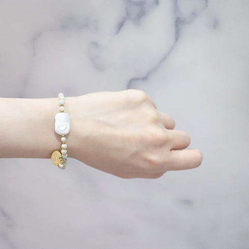 【Mermaid Teardrops】水紋天珠×パール×カオリン ブレスレット