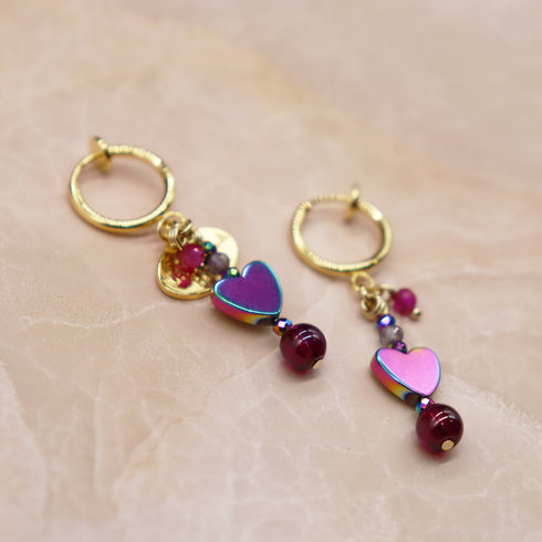 【Open the Jewelry Box!】ロードライトガーネット×アイオライト×マルチカラーヘマタイト イヤリング