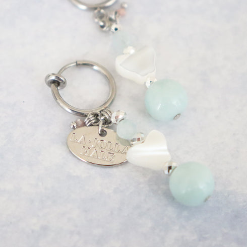 【深海派对】海蓝宝石 x 珍珠母贝 x 亚马逊石耳环