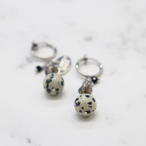 【・MA・YO・KE・】スモーキークォーツ×ダルメシアンジャスパー イヤリング