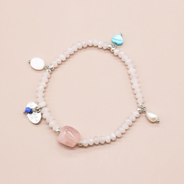 【Blooming Pink Roses】ローズクォーツ×パール×マグネサイトターコイズ ブレスレット