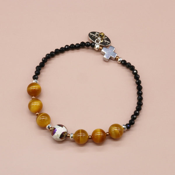 【・MA・YO・KE・】亀甲天珠×タイガーアイ×オニキス ブレスレット