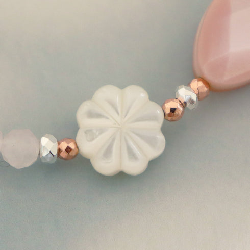 【Pink! Pink! Pink!】水紋天珠×ローズクォーツ×ピンクシェル×マザーオブパール ブレスレット