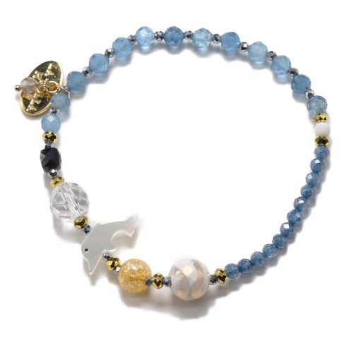 【可爱动物园】水波纹天珠 x 海蓝宝石 x 锆石 x 珍珠母贝手链