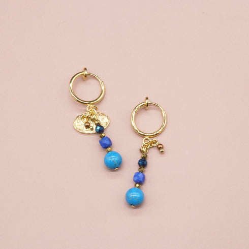 【Starry Sky Fragment】ラピスラズリ×マグネサイトターコイズ×ブルーヘマタイト イヤリング