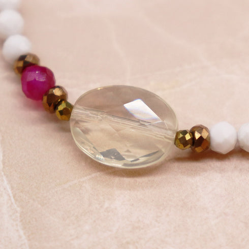 绯红火焰合成红宝石、绿紫水晶、柠檬石英和白玛瑙手链