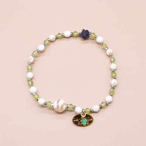 【Green Light Sunshine】水紋天珠×ペリドット×マグネサイト ブレスレット