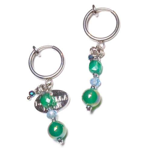 【Deep Sea Party】アクアマリン×グリーンアゲートオーラ×グリーンアゲート イヤリング