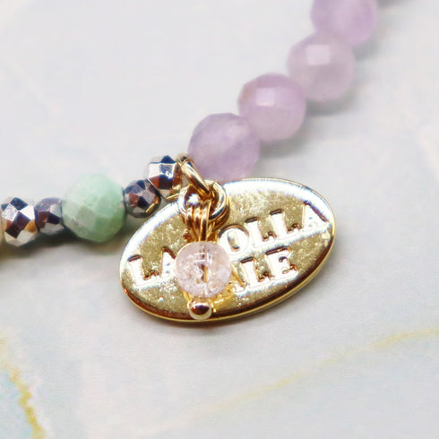 【绿光阳光】水波纹天珠 x 橄榄石 x 薰衣草紫水晶 x 珍珠母贝手链