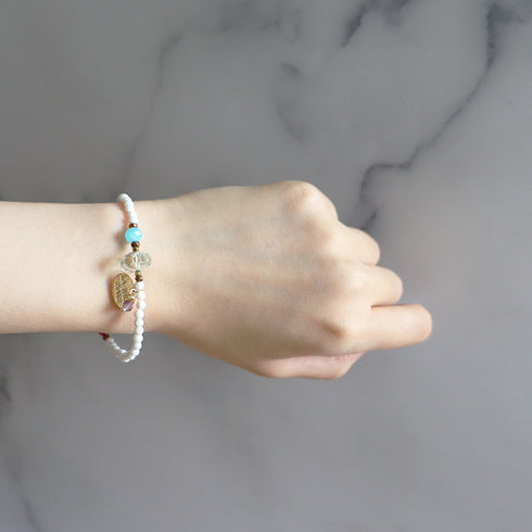 绯红火焰合成红宝石、绿紫水晶、柠檬石英和白玛瑙手链