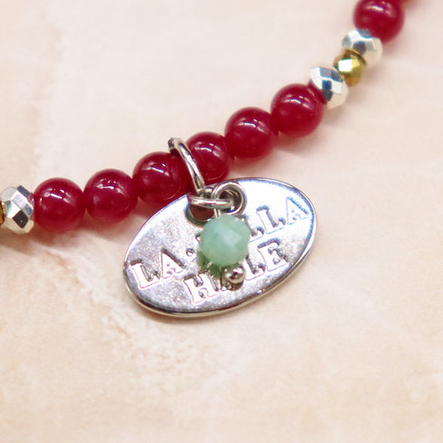 【Flames of Crimson】水紋天珠×人工ルビー×ラブラドライト×ブラックシェル ブレスレット