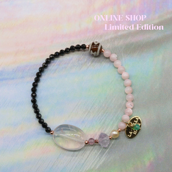 【ONLINE SHOP限定】【CLEAN UP】天地天珠×ローズクォーツ×ブラックスピネル×ピンクサファイヤ ブレスレット