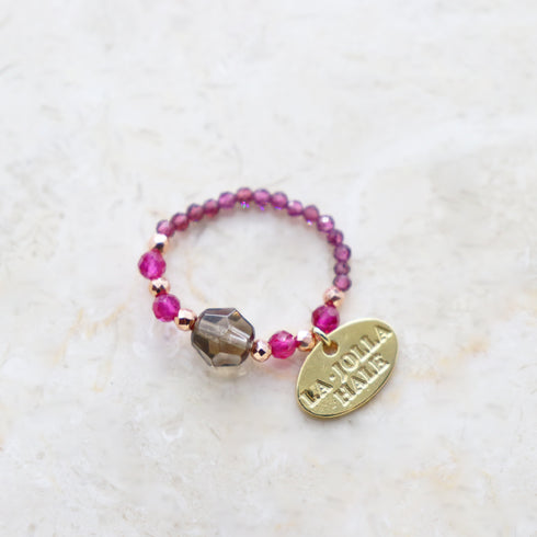 【Flames of Crimson】人工ルビー×スモーキークォーツ×ガーネット リング