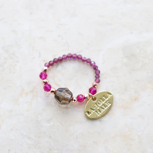 【绯红之焰】合成红宝石×烟晶×石榴石戒指