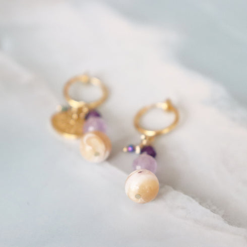 【Moon Lady Amethyst】マザーオブパール×ラベンダーアメシスト×アメシスト イヤリング