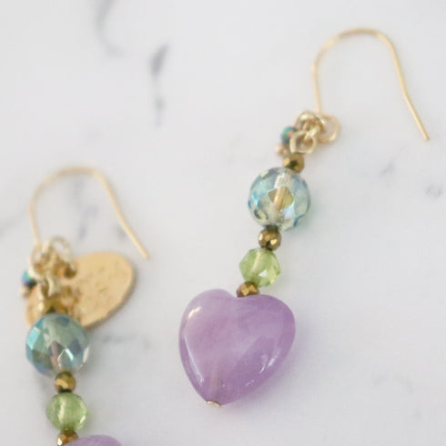 【Green Light Sunshine】ラベンダーアメシスト×ペリドット×グリーンアクアオーラ ピアス