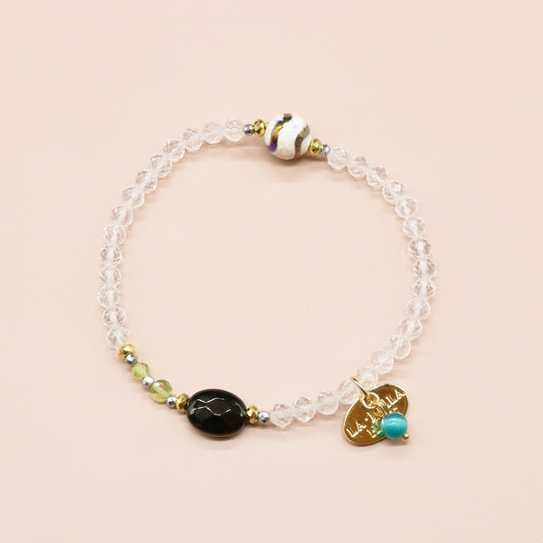 【绿光阳光】水波纹天珠 x 橄榄石 x 缟玛瑙 x 水晶手链