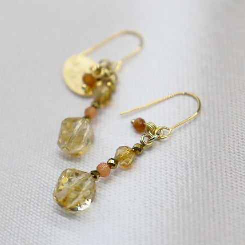 【Like a Honey Candy】シトリン×サンストーン ピアス