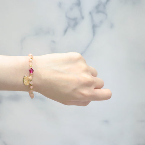 【绯红之焰】合成红宝石 x 橙色月光石手链