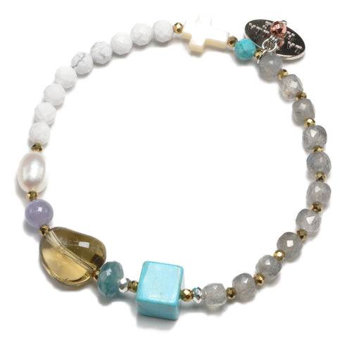 【Be Loved Turquoise】ターコイズ×ビアクォーツ×タンザナイト×パール×ラブラドライト ブレスレット