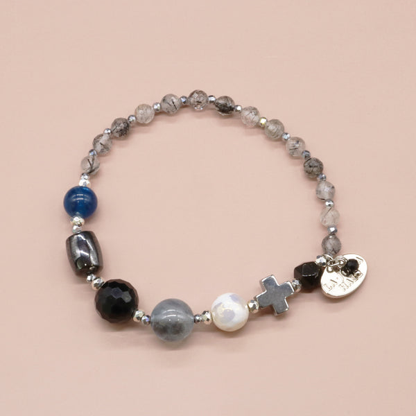 【・MA・YO・KE・】亀甲天珠×モリオン×ブラックアクアマリン×ブラックルチルクォーツ ブレスレット