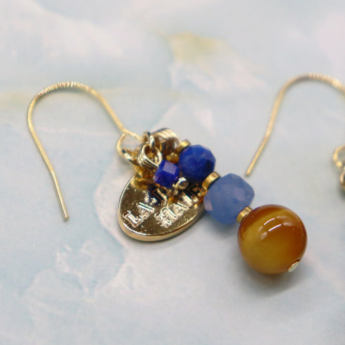 【渴望斋浦尔】蓝砂金 x 虎眼石 x 青金石耳环