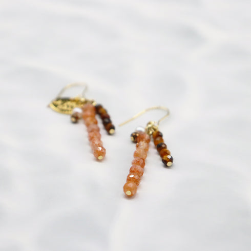 【Mermaid Teardrops】パール×サンストーン×タイガーアイ ピアス