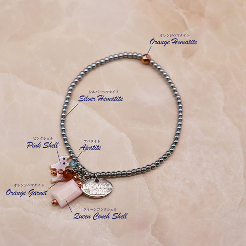 【Open the Jewelry Box!】オレンジガーネット×クィーンコンクシェル×ピンクシェル×シルバーヘマタイト ブレスレット