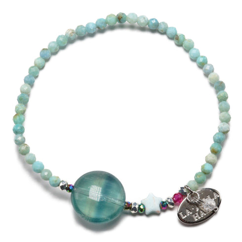 【绯红之焰】合成红宝石、萤石、蓝蛋白石和高岭土手镯