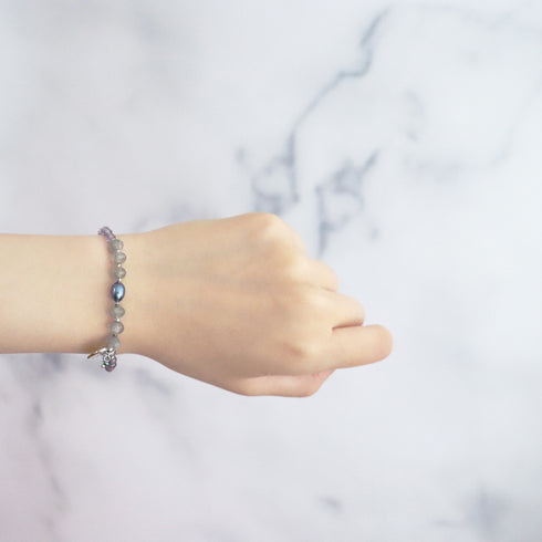 珍珠、拉长石和粉色紫水晶手链