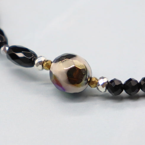 【绿光阳光】玳瑁天珠 x 橄榄石 x 缟玛瑙 x 黑贝壳手链