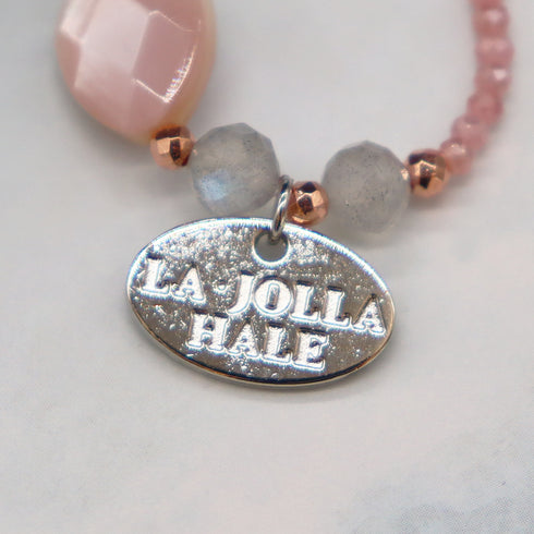 【Pink! Pink! Pink!】ピンクシェル×ラブラドライト×ムーンストーン リング