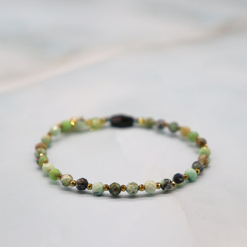 【绿光阳光】橄榄石 x 绿松石 x 黑贝壳手链