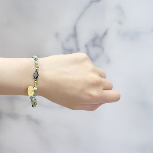 【绿光阳光】橄榄石 x 绿松石 x 黑贝壳手链